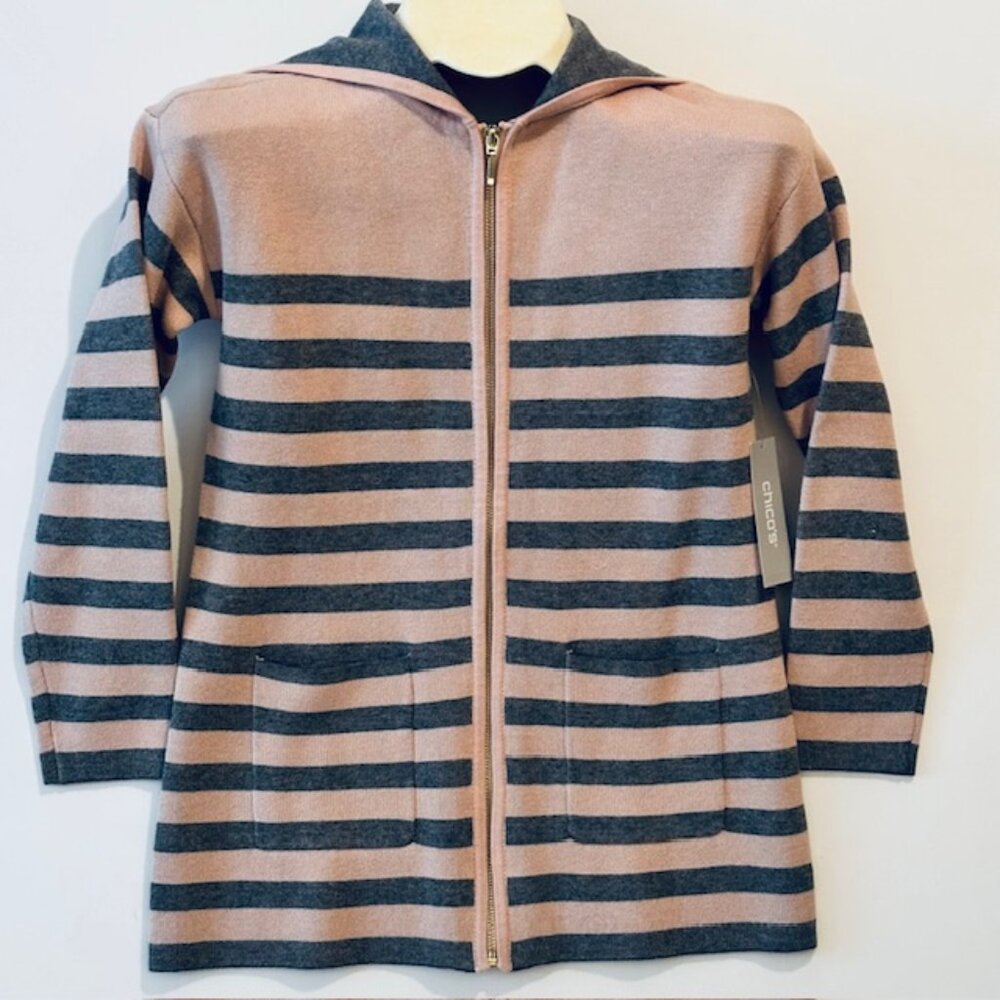 Chico's Pink and Gray Stripe Sweater NWT
